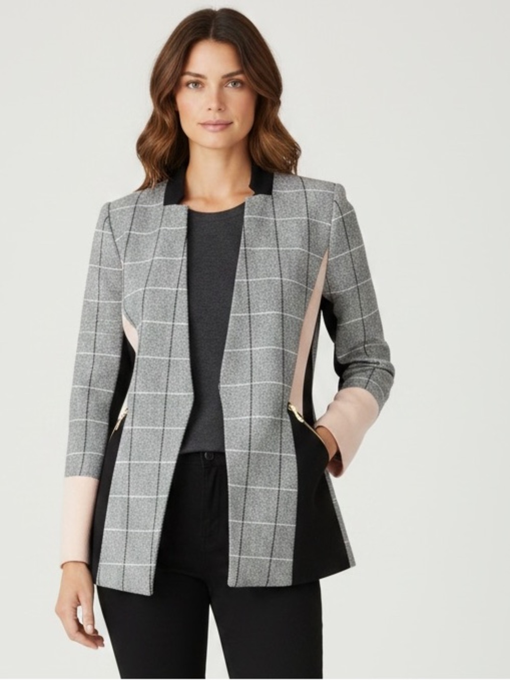 River Island ladies Blazer UK8. Colorblock. Gold Zipper pockets and snap closure